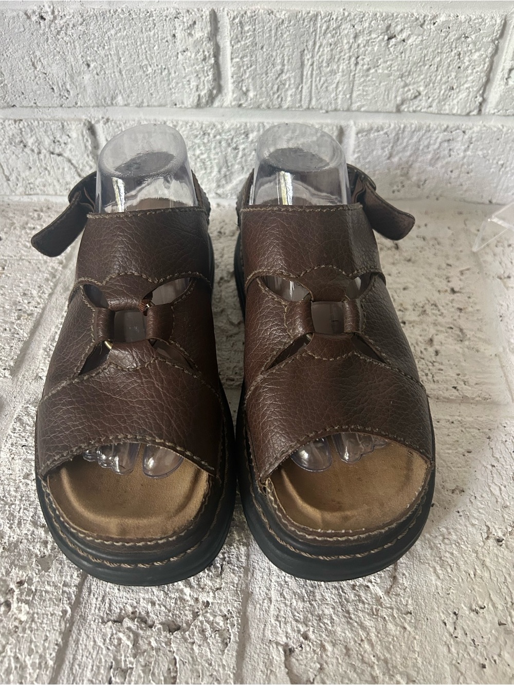 Vintage 90s Y2K Faded Glory O Ring Sandals Womens 9 1/2 Chunky Brown Lug Slides